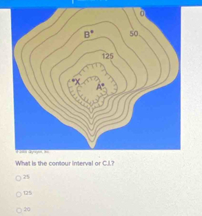 What is the contour interval or C.I.?
25
125
20