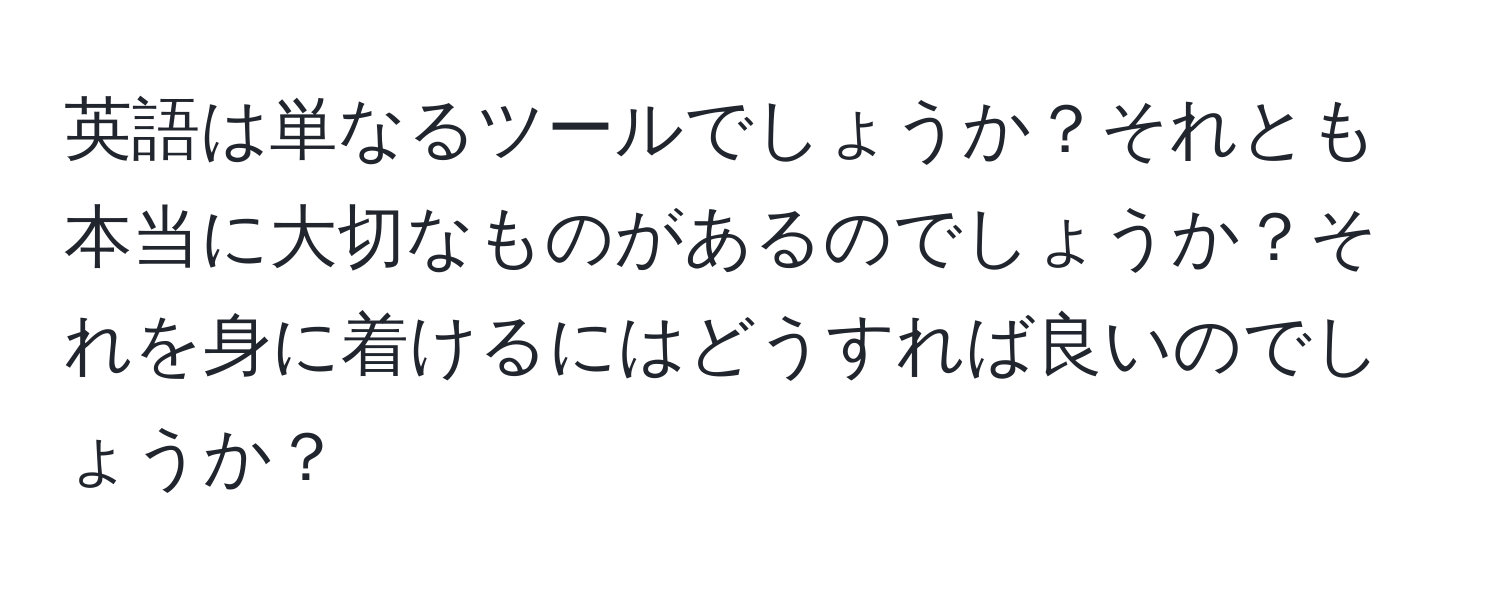 英語は単なるツールでしょうか？それとも本当に大切なものがあるのでしょうか？それを身に着けるにはどうすれば良いのでしょうか？