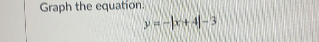 Graph the equation.
y=-|x+4|-3