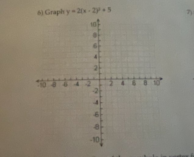 Graph y=2(x-2)^2+5 7)