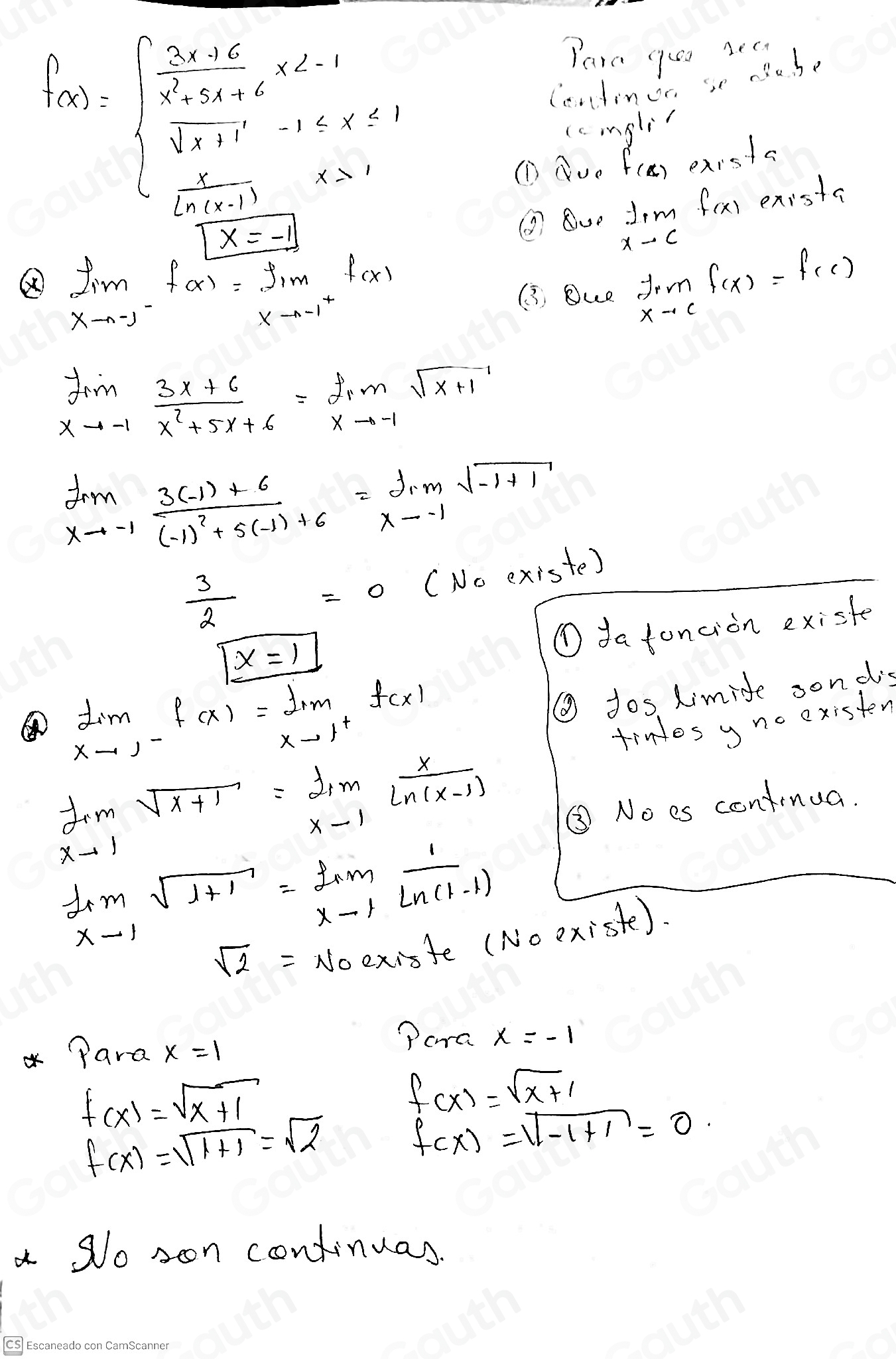 Solved: Evaluar continuidad para la función partida a trozos que se ...