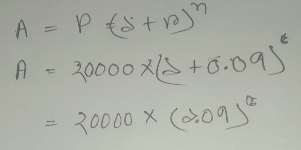 A=P(delta +10)^n
A=20000* (D+0.09)^t
=20000* (2.09)^θ 