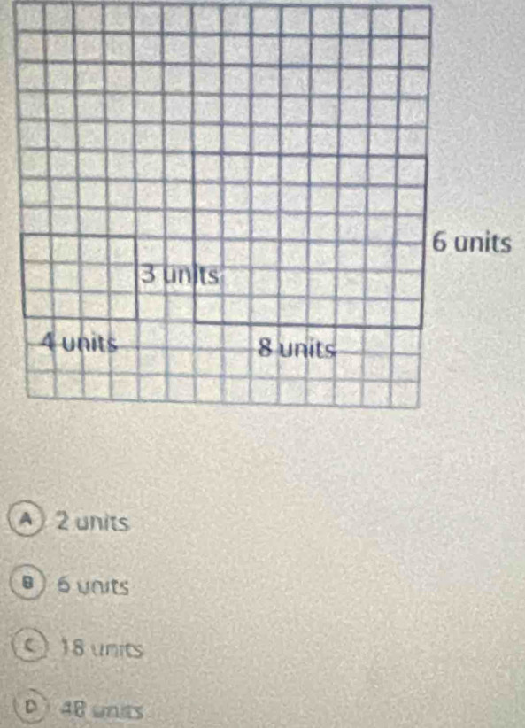 2 units
θ) 6 units
18 units
D 48 unas