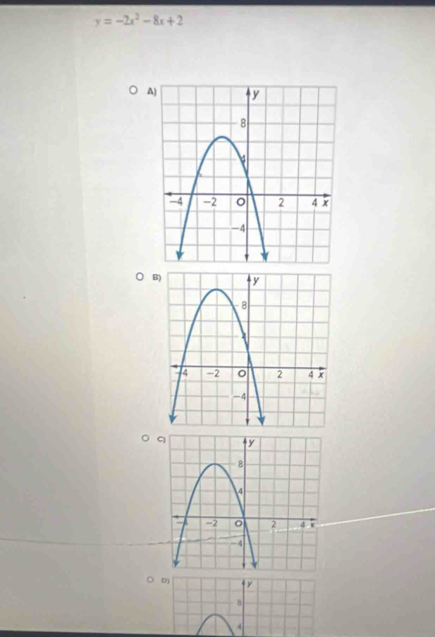 y=-2x^2-8x+2
A 
B