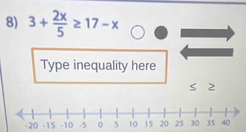 3+ 2x/5 ≥ 17-x
Type inequality here 
S