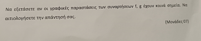 Να εξετάσετε αν οι γραφικές παραστάσεις των συναρτήσεων ρ, η έχουν κοινά σημεία. Να
αιτιολογήσετε την απάντησή σας. 
(Μονάδες σ7)