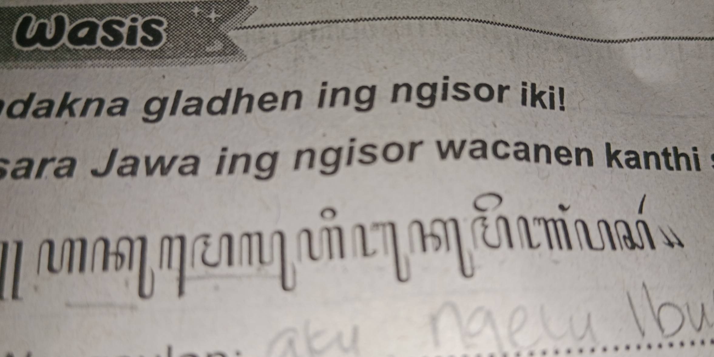 Wasis 
dakna gladhen ing ngisor iki! 
sara Jawa ing ngisor wacanen kanthi s 
M ono ηeo χ añ o zo p eñonicrass 
_