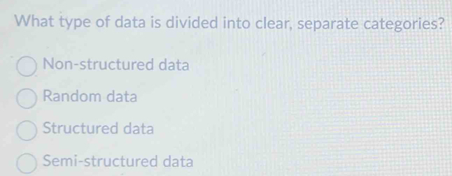 Solved: What type of data is divided into clear, separate categories ...