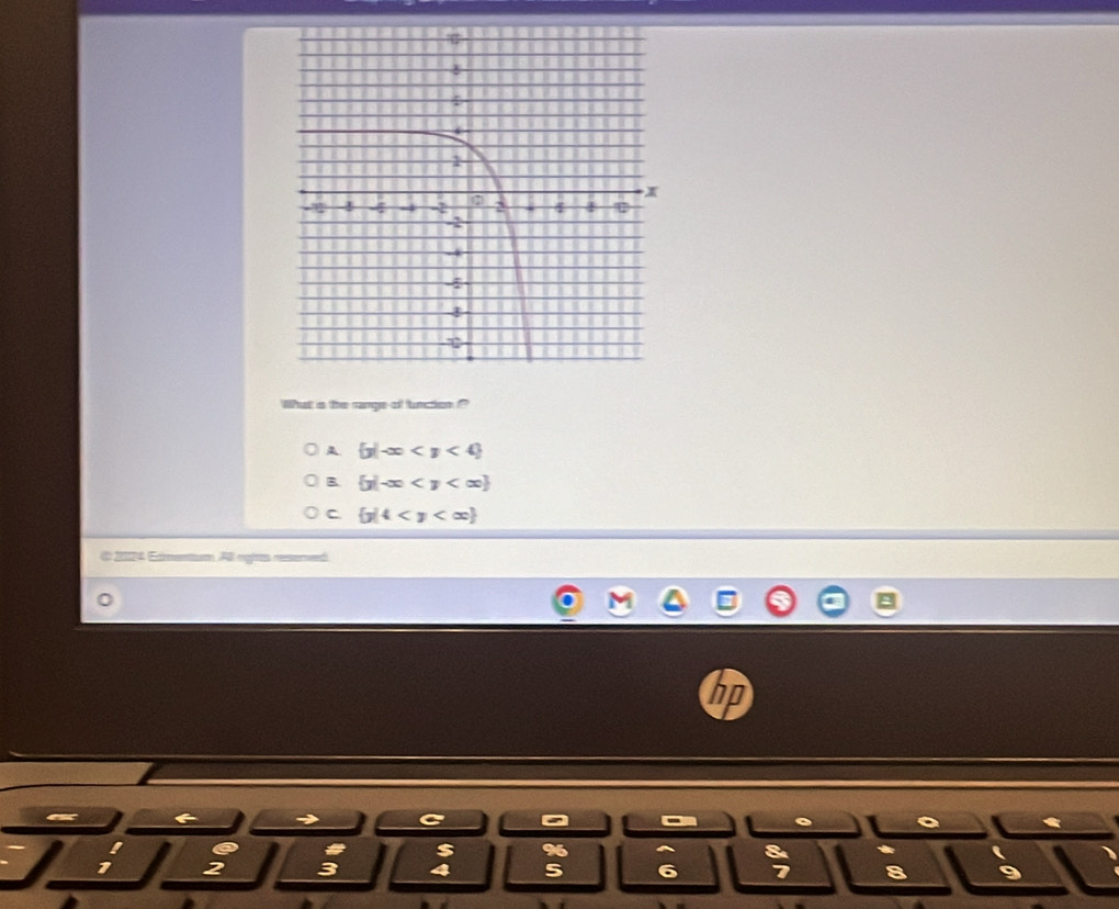 What is the range of lunction ?
 y|-∈fty
B  j|-∈fty
C  y|4
( 20124 Exmentium All rgls resserved
in
4 a
a
96
1 2 3 5 6 7