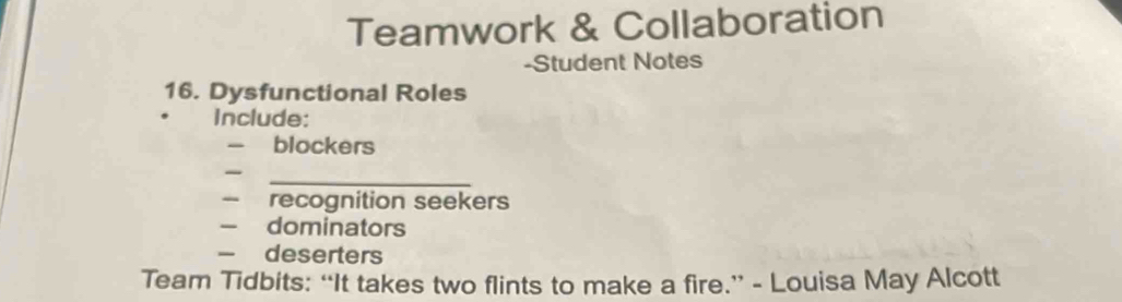 Solved: Teamwork & Collaboration -Student Notes 16. Dysfunctional Roles ...
