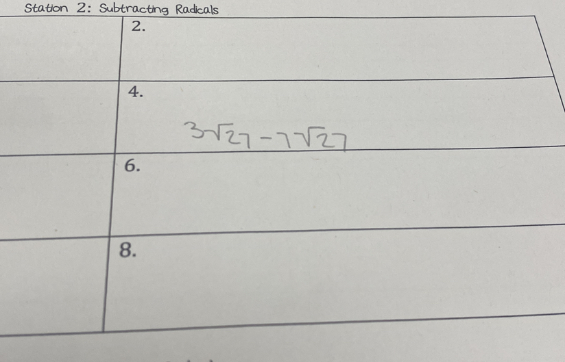 Station 2:Subtracting Radicals