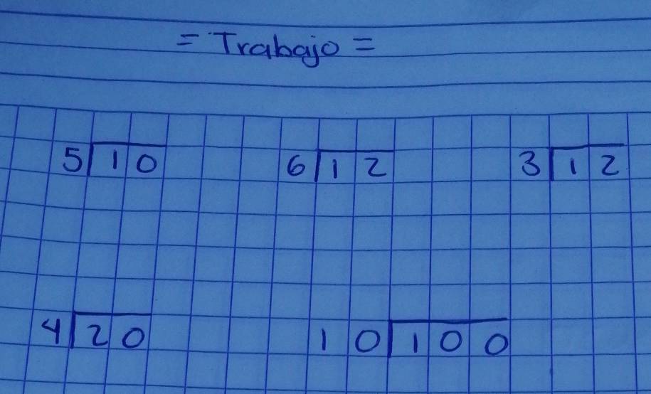 = Trabajo =
5sqrt(10)
beginarrayr 6encloselongdiv 12endarray
3sqrt(12)
beginarrayr 4encloselongdiv 20endarray
10sqrt(100)