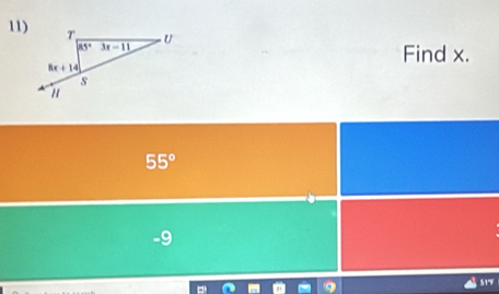 Find x.
55°
a
51°F