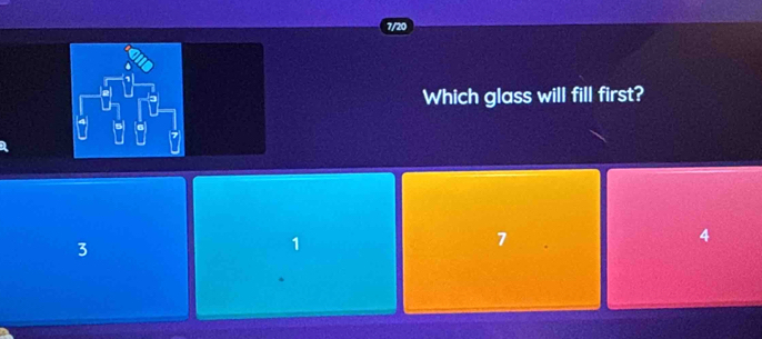 7/20
Which glass will fill first?
4
3
1
7