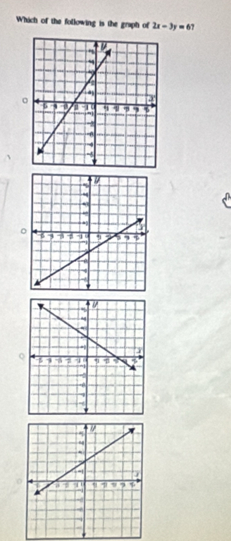 Which of the following is the graph of 2x-3y=6
。 
。