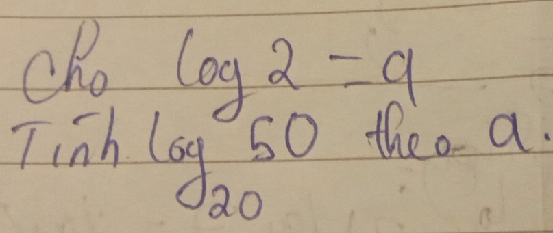 cho
log 2=9
Tinh theo a
log _2050