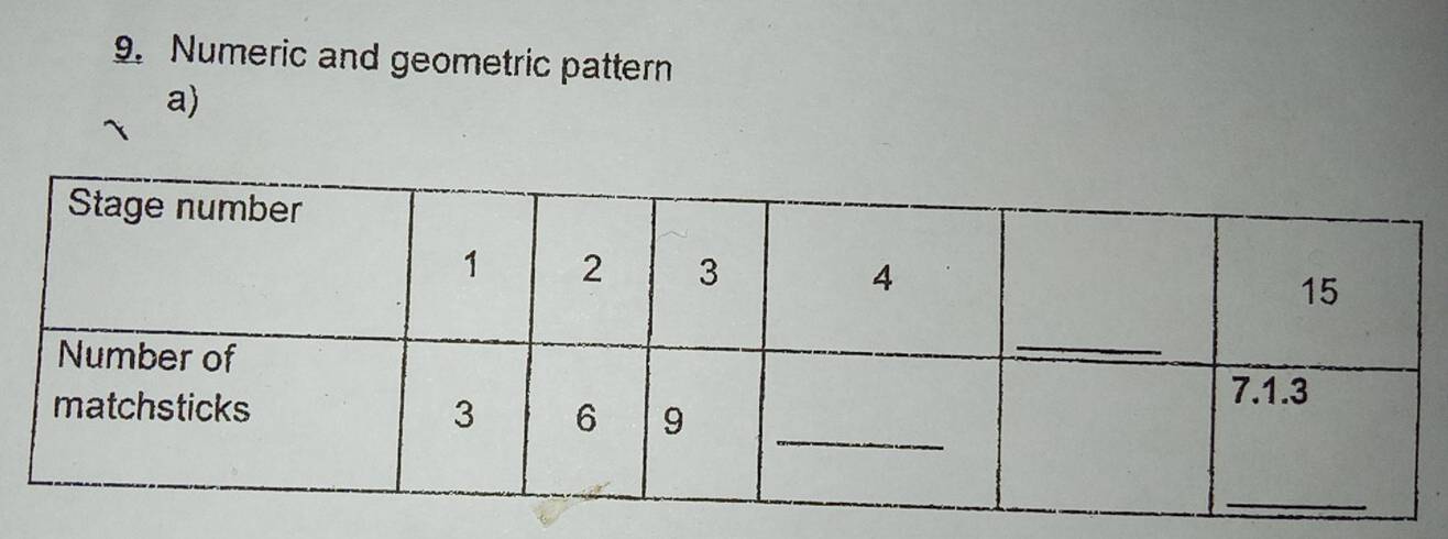 Numeric and geometric pattern 
a)