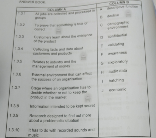 ANSWER BOOK 
COLUMN B 
ive function 
music