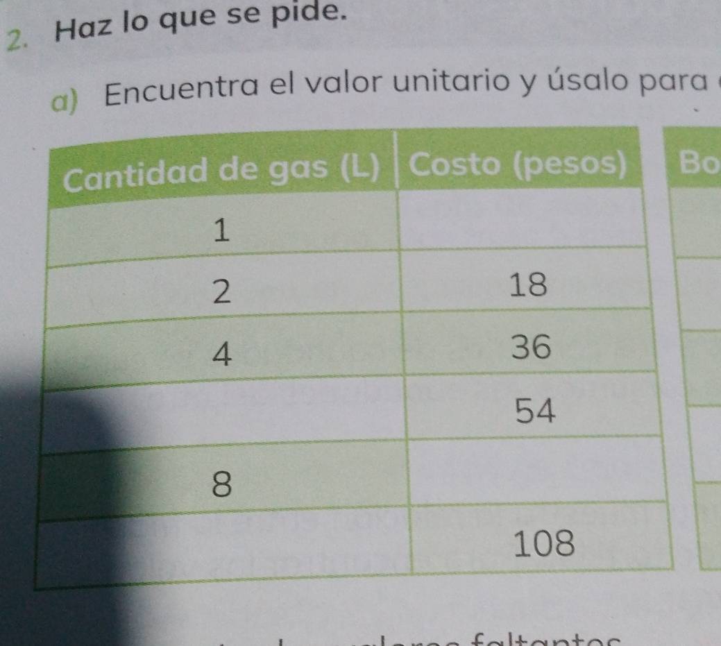 Haz lo que se pide. 
a) Encuentra el valor unitario y úsalo para 
o