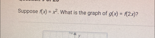 Suppose f(x)=x^2. What is the graph of g(x)=f(2x) ?
10
y