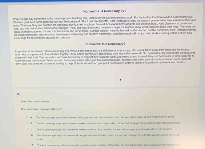 Solved: Homework: A Necessary Evil Some people say homework is the most ...