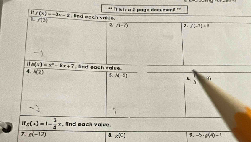 g(-12) 8. g(0) 9. -5· g(4)-1