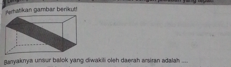 Perhatikan gambar berikut! 
Banyaknya unsur balok yang diwakili oleh daerah arsiran adalah ....