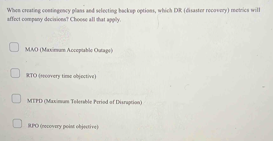 Solved: When creating contingency plans and selecting backup options ...