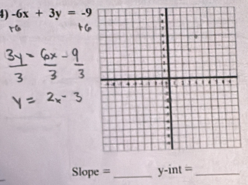 -6x+3y=-9
Slope = _ y-int= _