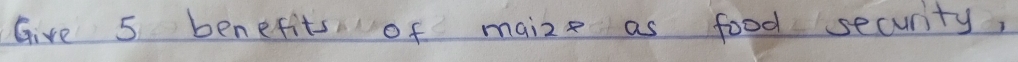Give 5 benefits of maize as food securty,