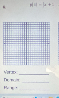 p(x)=|x|+1
Vertex: 
_ 
_ 
Domain: 
Range:_