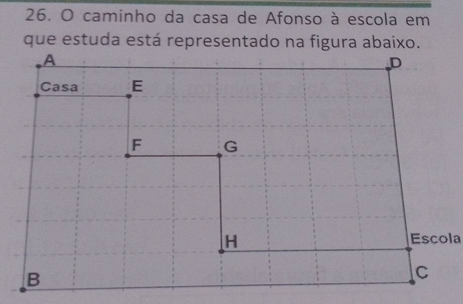 caminho da casa de Afonso à escola em