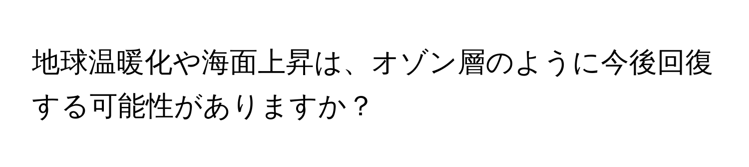 地球温暖化や海面上昇は、オゾン層のように今後回復する可能性がありますか？