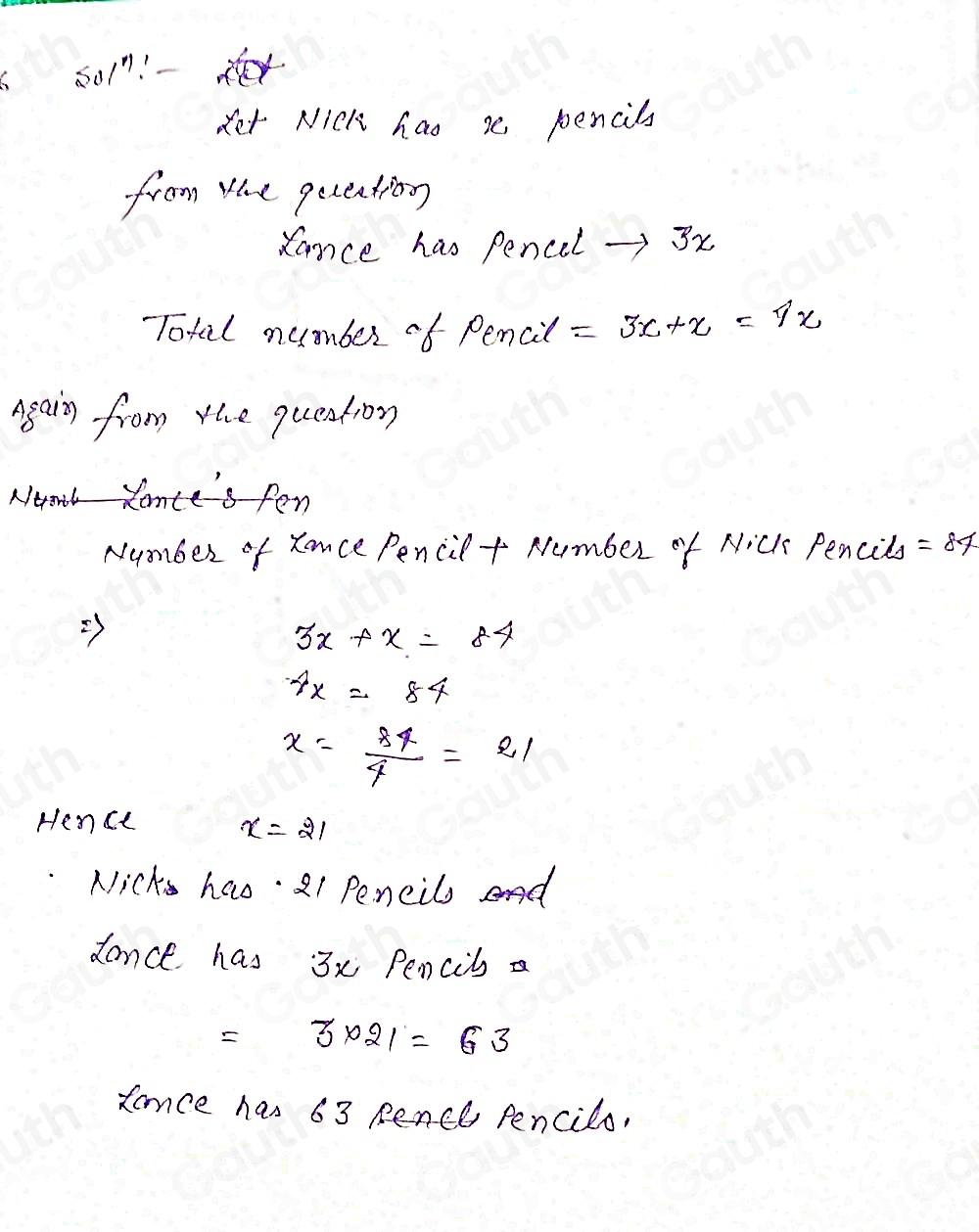 Solved: 224 Lance has three times as many pencils as Nick, and they ...