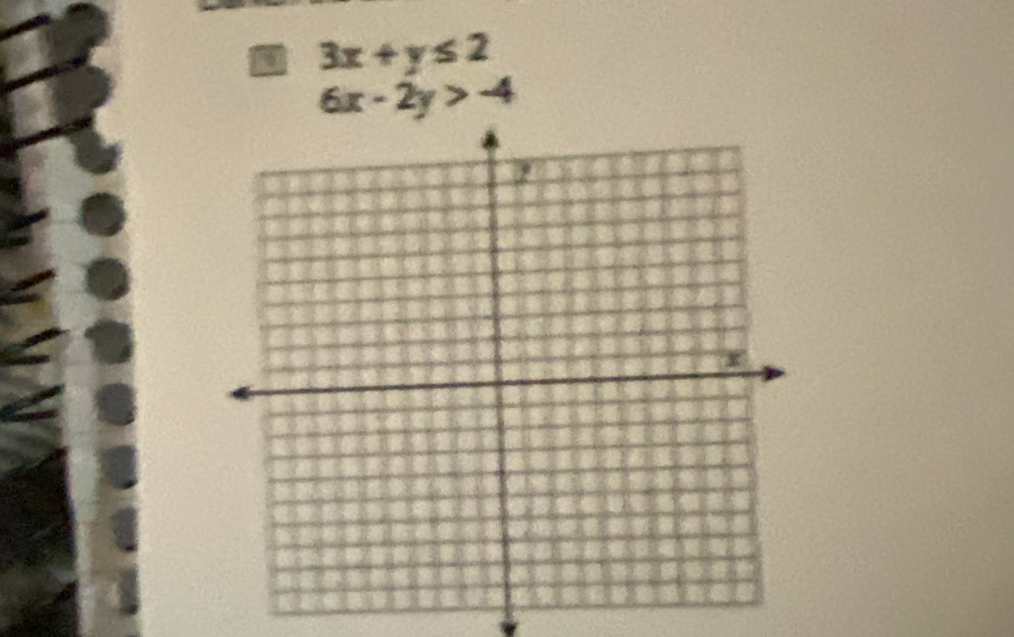 3x+y≤ 2
6x-2y>-4