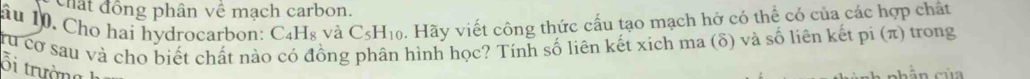 Giải quyết:chất đồng phân về mạch carbon. Câu 10. Cho hai hydrocarbon ...