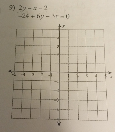 2y-x=2
-24+6y-3x=0
x