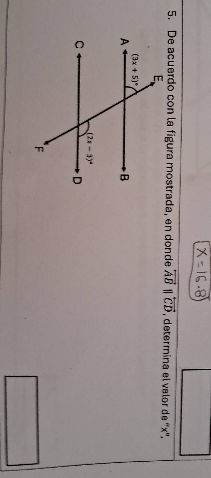 overleftrightarrow ABparallel overleftrightarrow CD , determina el valor de “x”.