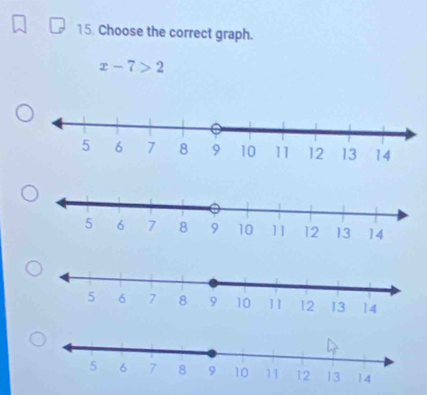 Choose the correct graph.
x-7>2