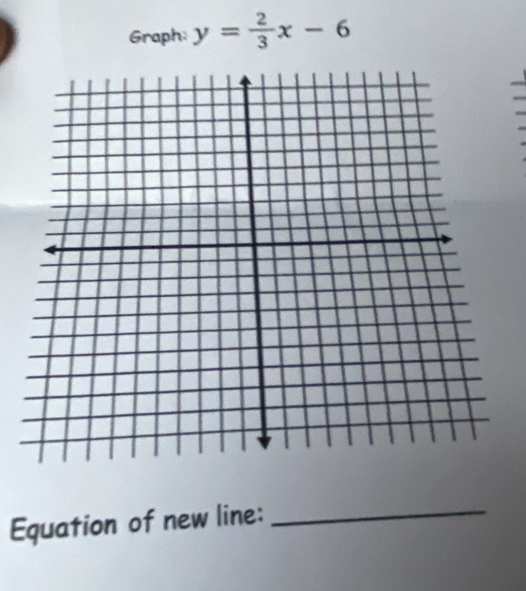 Graph: y= 2/3 x-6
Equation of new line:_