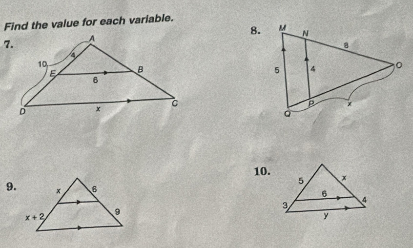 Find the value for each variable.
8.
10.
9.