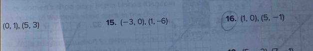 (0,1), (5,3)
15. (-3,0), (1,-6)
16. (1,0),(5,-1)