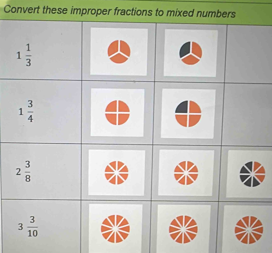 Convert these improper fractions to