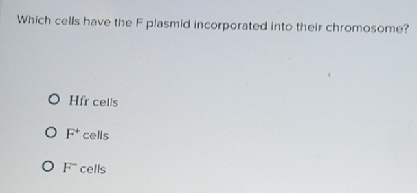 Solved: Which cells have the F plasmid incorporated into their ...