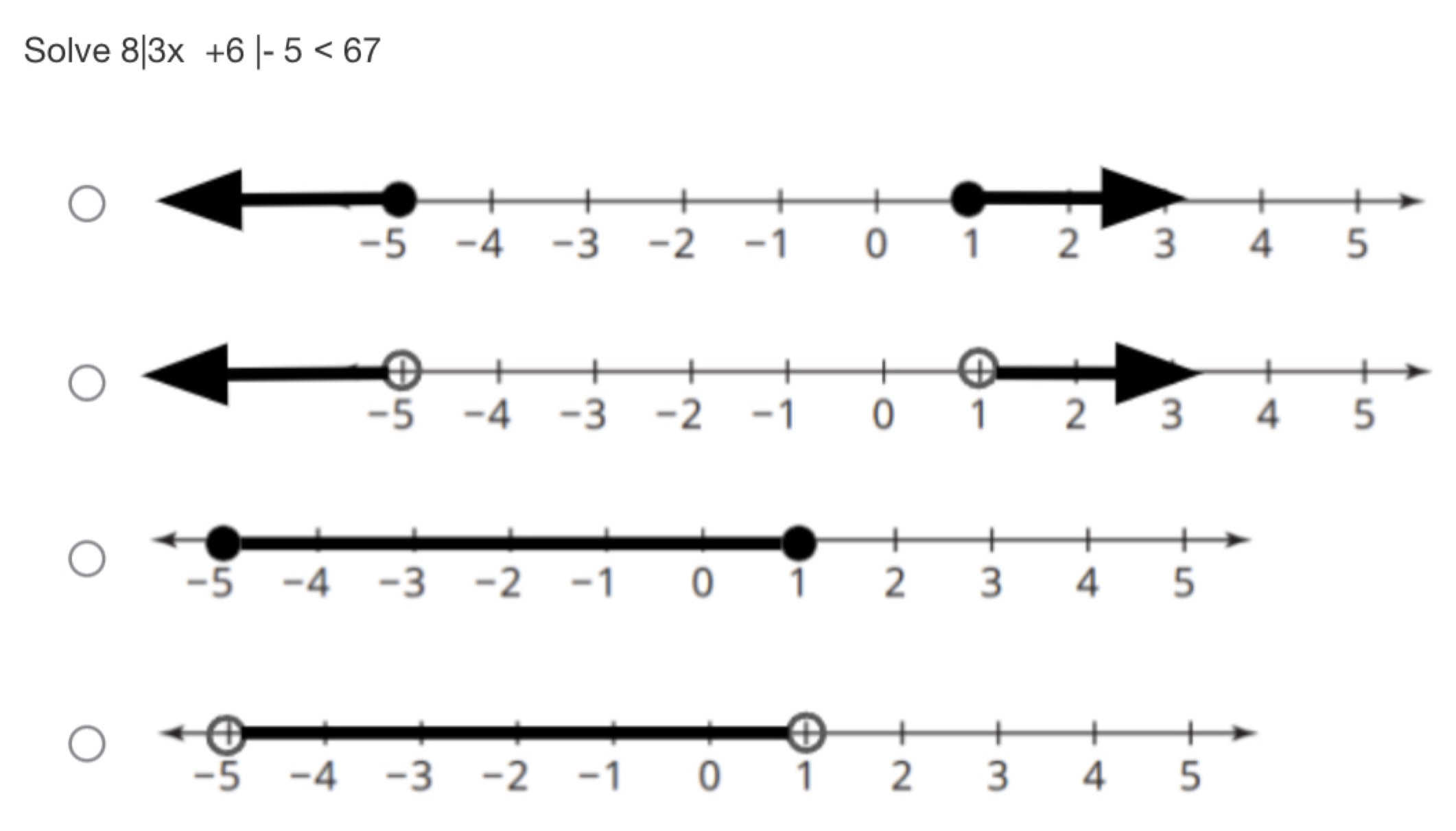 Solve 8|3x+6|-5<67</tex>