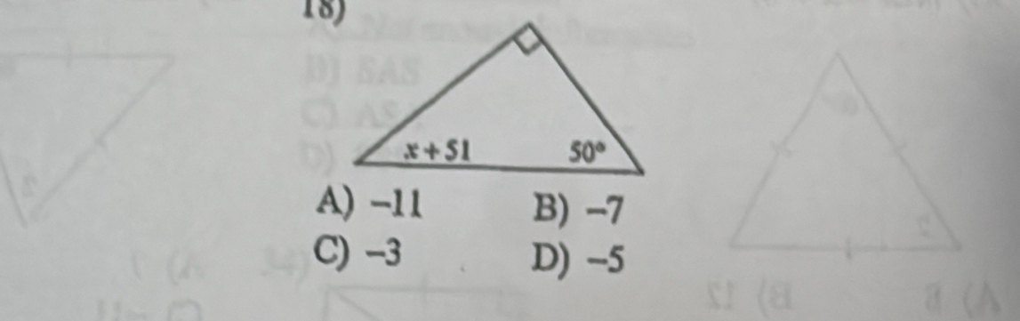 A) -11 B) -7
C) -3 D) -5