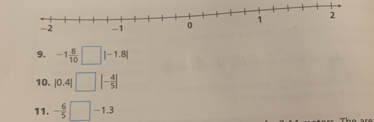 -1 8/10  |-1.8|
10. |0.4| I |- 4/5 |
11. - 6/5  :