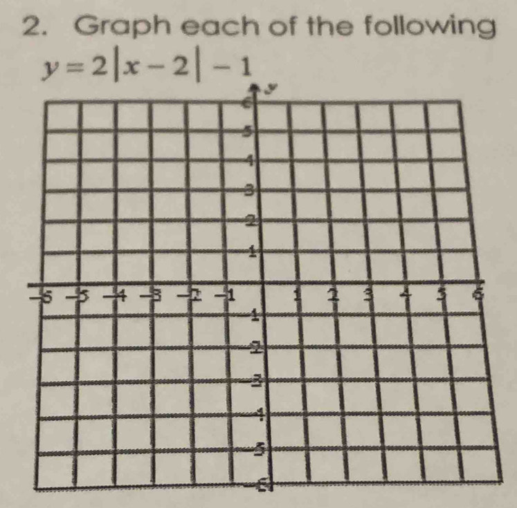 Graph each of the following
y=2|x-2|-1