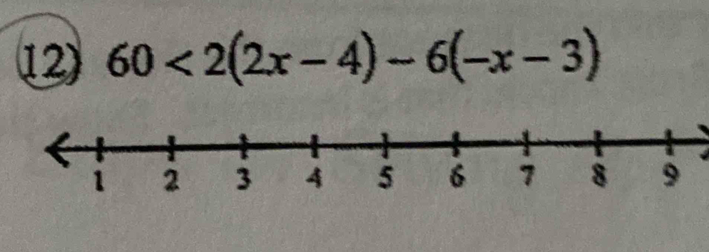 12 60<2(2x-4)-6(-x-3)