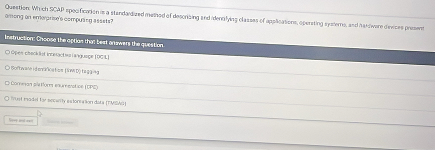 Solved: among an enterprise's computing assets? Question: Which SCAP ...